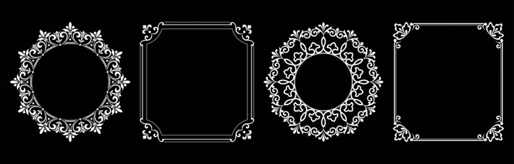 Set of decorative frames Elegant vector element for design in Eastern style, place for text. Floral black and white borders. Lace illustration for invitations and greeting cards.