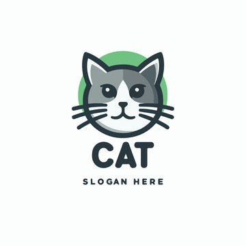 cat logo design flat color illustration