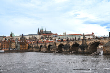 Fototapeta na wymiar Czech Republic, Prague Castle and Charles Bridge.