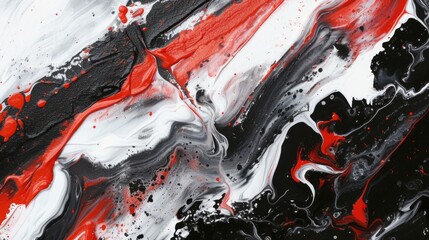 Dynamic Red and Black Abstract Painting with White Accents