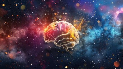 Human brain with cosmic energy in space. - obrazy, fototapety, plakaty