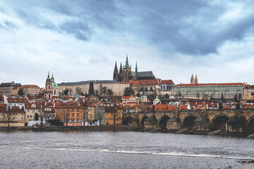 Obraz premium Czech Republic, Prague Castle and Charles Bridge.