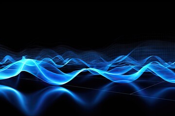 Abstract Visualization of Digital Waves in a Tranquil Blue Neon Glow