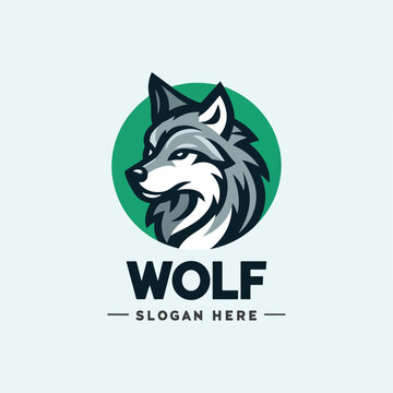 wolf logo design flat color illustration