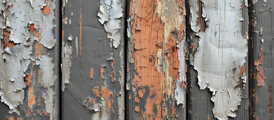 Weathered wood and worn metal with flaking paint.