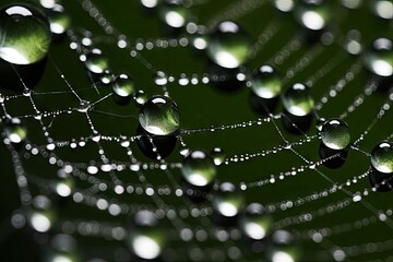 Spider net with water drops, simple composition