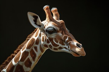 giraffe profile portrait on black background - generative ai