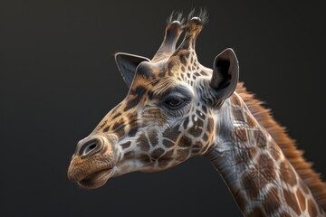 giraffe profile portrait on black background - generative ai