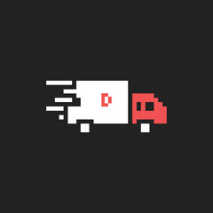 this delivery icon in pixel art with simple color and black background ,this item good for presentations, stickers, icons, t shirt design,game asset,logo and your project.