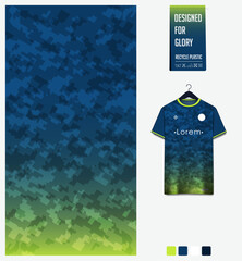 Fabric textile for soccer jersey, football kit, sport t-shirt mockup for football club. Uniform front view. Geometric pattern for sport background. Fabric pattern. 