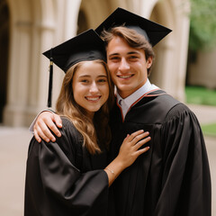portrait of a couple in graduation cap