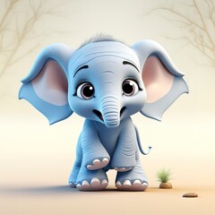 flat logo of Cute baby elephant with big eyes lovely little animal 3d rendering cartoon character 