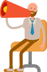 Bald Businessman Character and Megaphone
