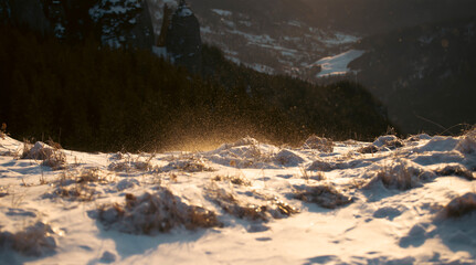 Beautiful sunrise at winter in Ceahlau Mountains, Romania