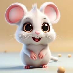Fototapeta premium flat logo of Cute baby mouse with big eyes lovely little animal 3d rendering cartoon character 