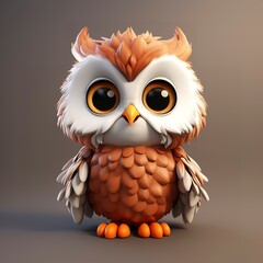 flat logo of Cute baby owl with big eyes lovely little animal 3d rendering cartoon character 
