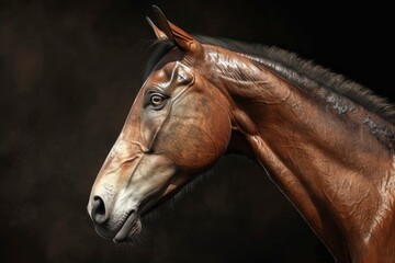 horse profile portrait on black background - generative ai