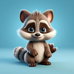 flat logo of Cute baby raccoon with big eyes lovely little animal 3d rendering cartoon character 