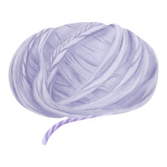 A watercolor illustration of a blue thread spool. Made of wool and cotton fibers. Suitable for crafting enthusiasts, sewing shops, textile manufacturers, and DIY-themed designs