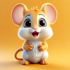 flat logo of Cute baby rat with big eyes lovely little animal 3d rendering cartoon character