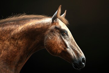 horse profile portrait on black background - generative ai