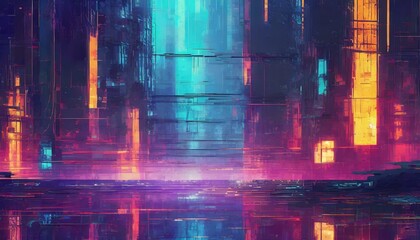 abstract background with lights, vhs neon distorted cyberpunk glitch wallpaper background - obrazy, fototapety, plakaty