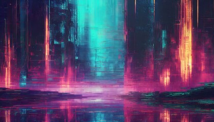 abstract colorful background with glowing lights, vhs neon distorted cyberpunk glitch wallpaper background