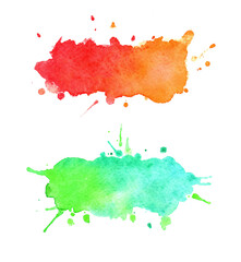 Watercolor gradient stains with splashes isolated on white background