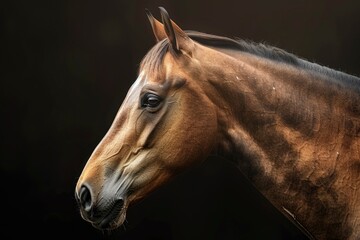 horse profile portrait on black background - generative ai - obrazy, fototapety, plakaty