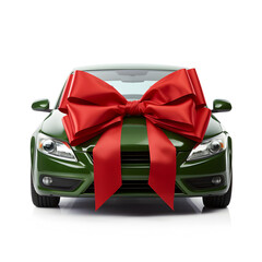 Green car with a red bow 