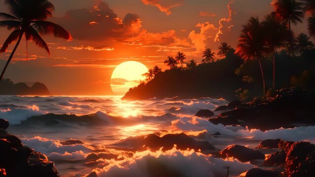 Tropical sunset beach abstract background. Summer vacation concept. Generative ai.	
