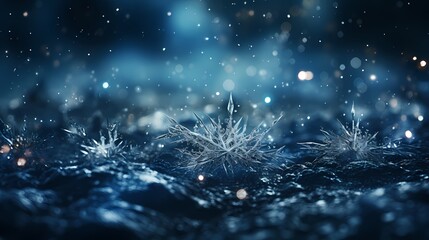 The world transformed into a winter paradise, as snow falls gently on the ground. The HD camera focuses on the mesmerizing play of light on each snowflake, creating a mind-blowing view - obrazy, fototapety, plakaty