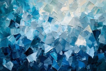 Abstract art inspired by the Arctic's icy landscapes, featuring cool blues and whites with crystal-like geometric patterns.