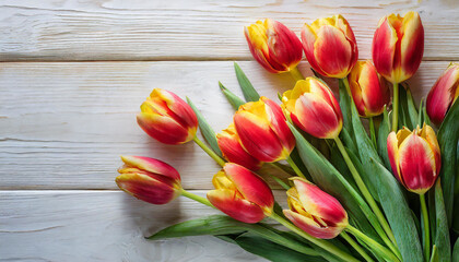 Floral Delight: Captivating Red and Yellow Tulips with Space for Text