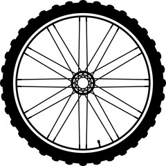 Bike Bicycle wheel vector icon. Bicycle Wheel Logo Template Design. Bicycle wheel symbol. Bike rubber. Mountain tyre. Valve. Fitness cycle. Motor Bike. Vector.