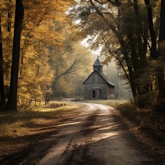 road to church in the woods