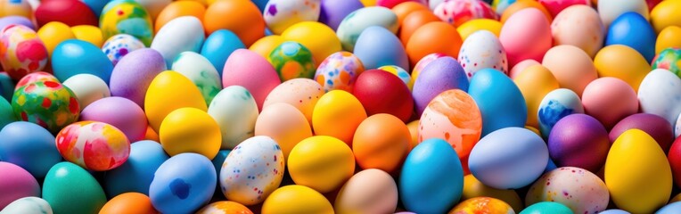 Fototapeta na wymiar Colorful Easter eggs background. Happy easter. Festive decoration. Banner