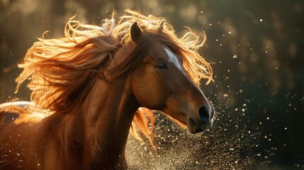 Close up of a horse shaking its head