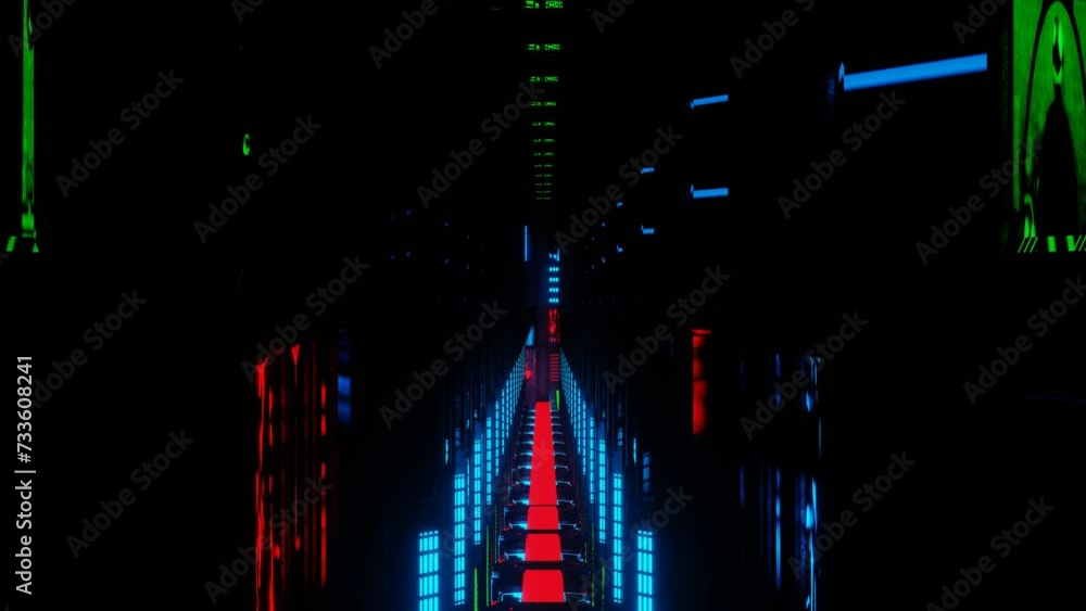 Aufkleber camera movement through an endless fanatic tunnel. sci-fi tunnel with glowing monitors. looping anim