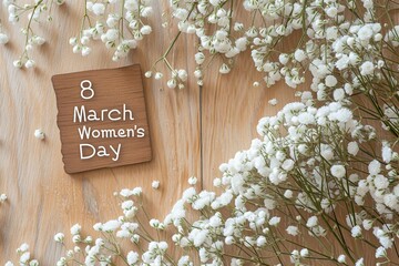 8th March Celebration: Joyful Women's Day Greetings with Gypsophila Flowers. Women Day