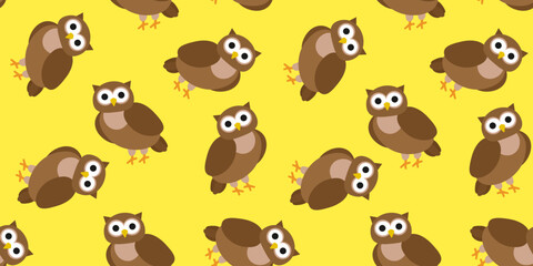 cute cartoon owl on yellow background seamless pattern print vector illustration