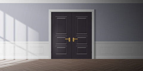 empty room classic interior design with double door window light effect vector illustration