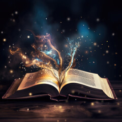 Enchanted Book: Magical Sparks in the Open - obrazy, fototapety, plakaty