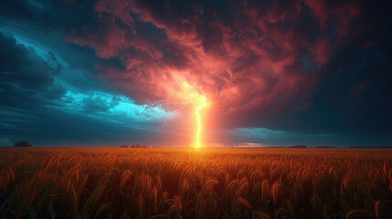 Prairie Fury: Lightning Storm Over Fields - obrazy, fototapety, plakaty