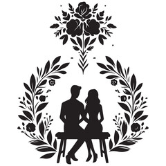 vector hand drawn couple silhouette