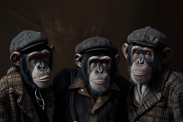Chimpanzee Opera: A Quirky Assembly in Monochrome generative ai