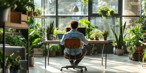 Empowering Eco Spaces: Green Office Design Inspires Innovation generative ai - obrazy, fototapety, plakaty