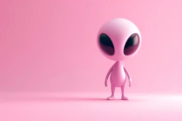 Tuinposter cute cartoon character of an alien space martian with large eyes. 3D render style © ink drop