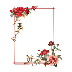 Watercolor floral frame isolated on white background. Hand-drawn illustration.