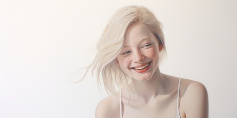 An illustrative background featuring a smiling young woman is ideal for creating visually engaging compositions tailored to specific design requirements.